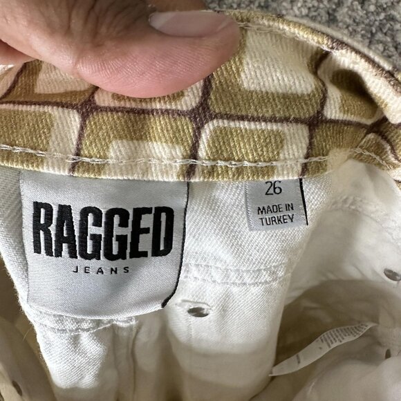 Ragged Jeans Womens 26 Green Beige Geometric Square Print Straight Leg - Picture 7 of 9